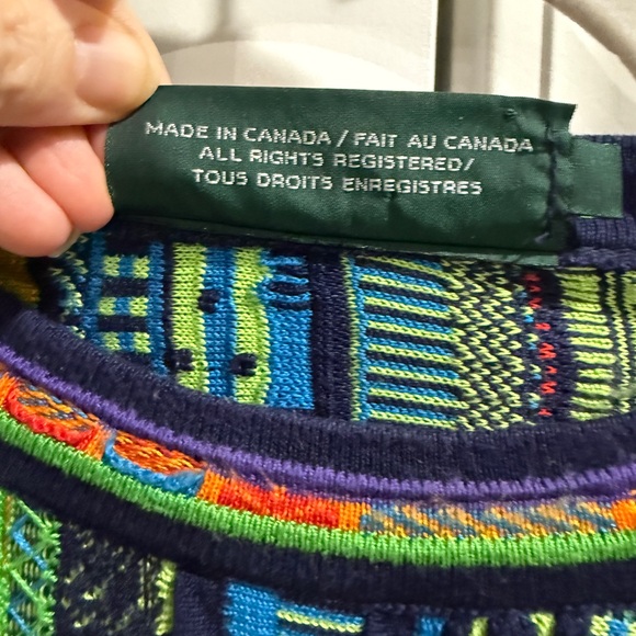 TUNDRA Mens XL Coogi Style 3D Abstract Vibrant Knit Colorful V-Neck Sweater - Picture 4 of 7